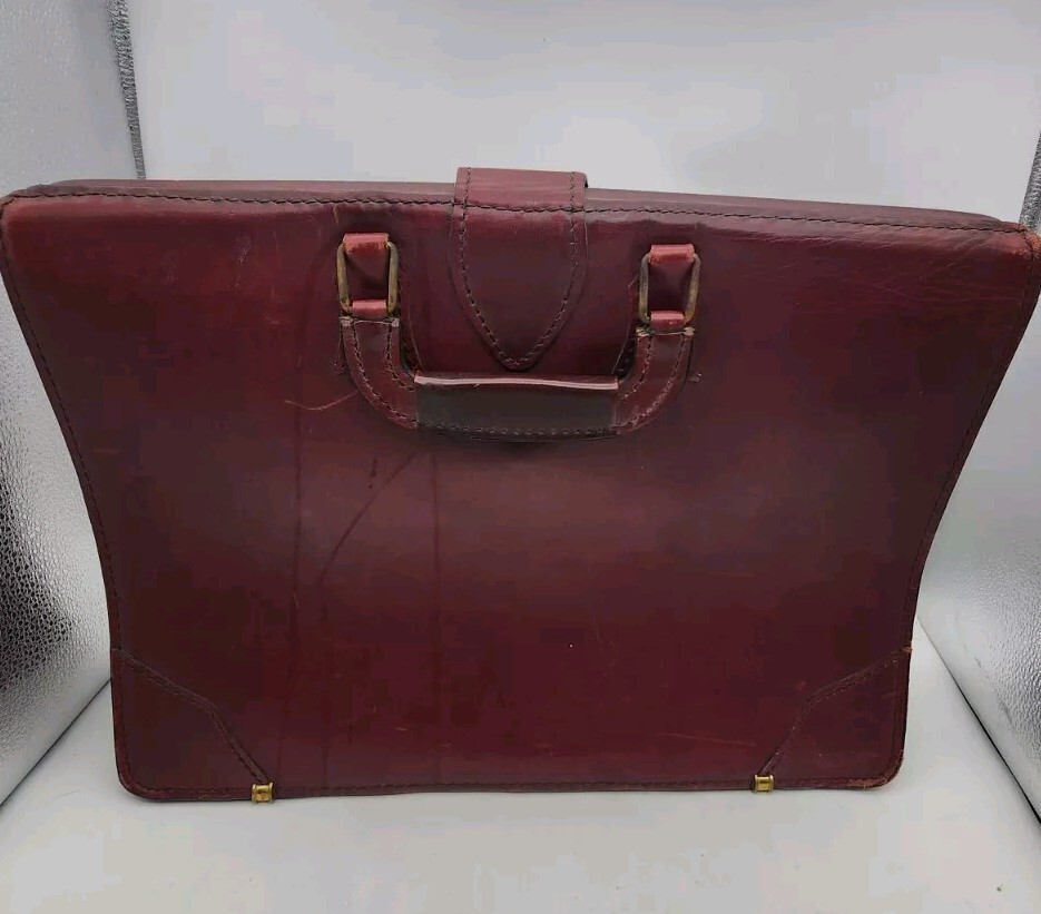 Schlesinger Leather Attache Briefcase Locking 3 dial combo 18 x 13x 5 in. Burg