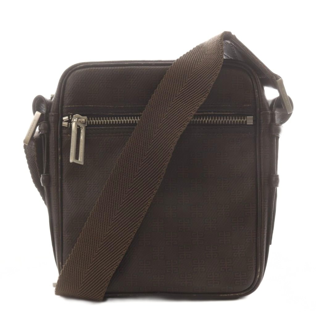 GIVENCHY Men’s Shoulder Bag PVC Leather Brown 7.1×6.3in Vintage Condition B