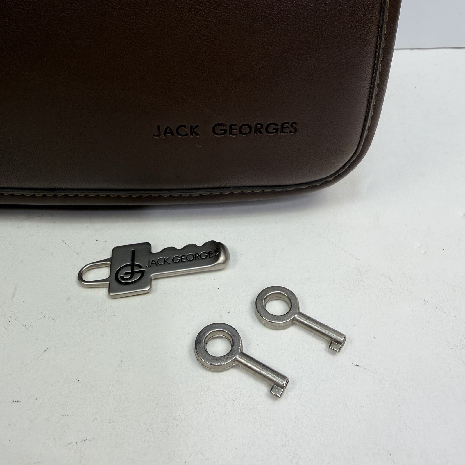 Jack Georges Brown Leather Briefcase Messenger Flap Bag Lock w/ Keys – 16” – USA
