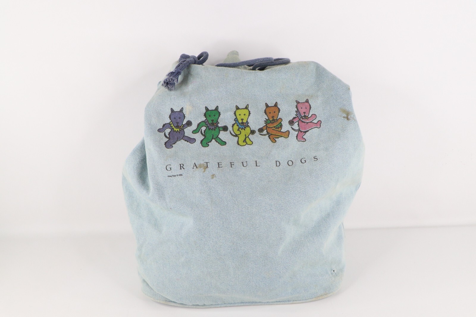 Vintage 90s Distressed Grateful Dogs Spell Out Denim Top Loader Strap Bag Pack