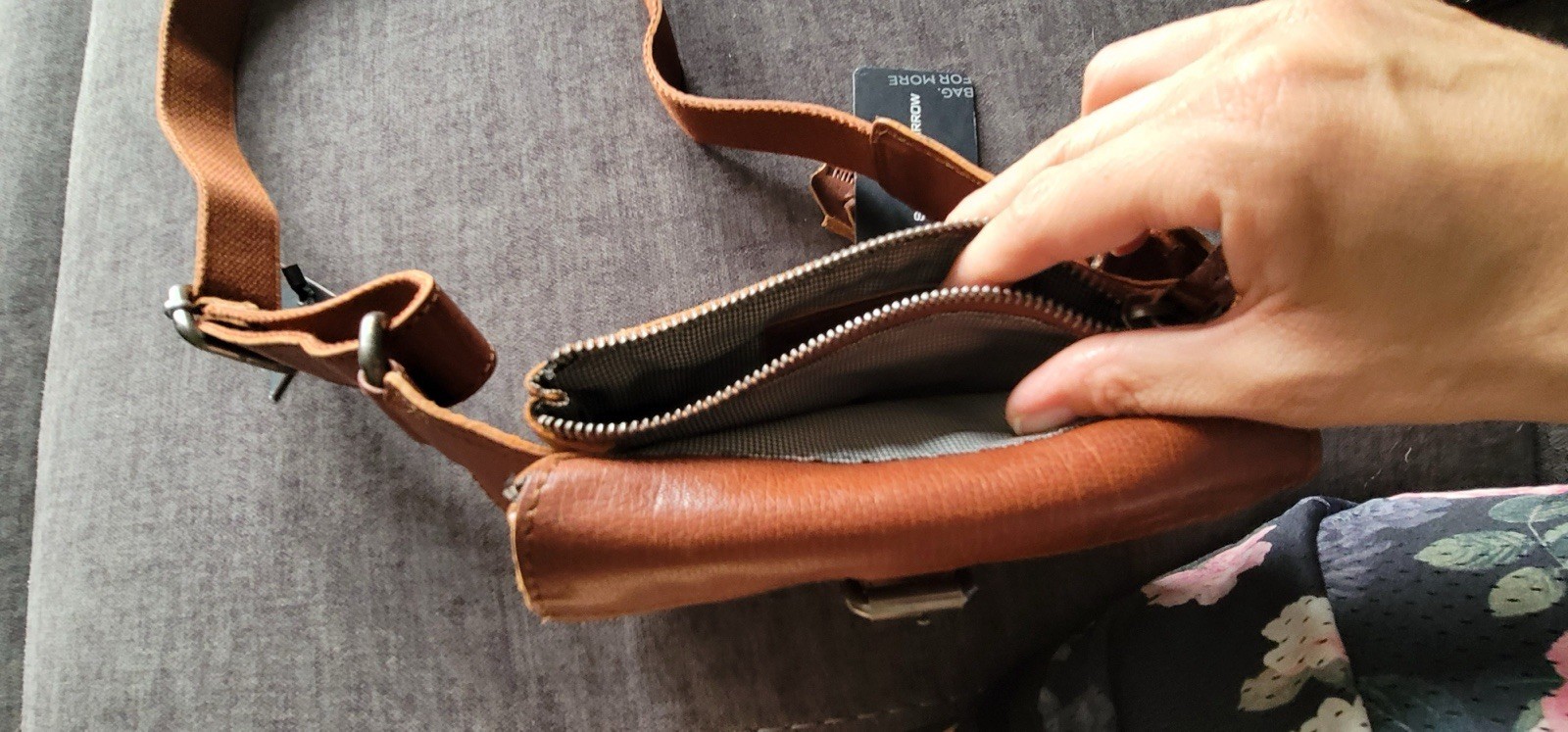 Spikes & Sparrow Brown Small Crossbody Bag Zip & Buckle, Adjustable Strap