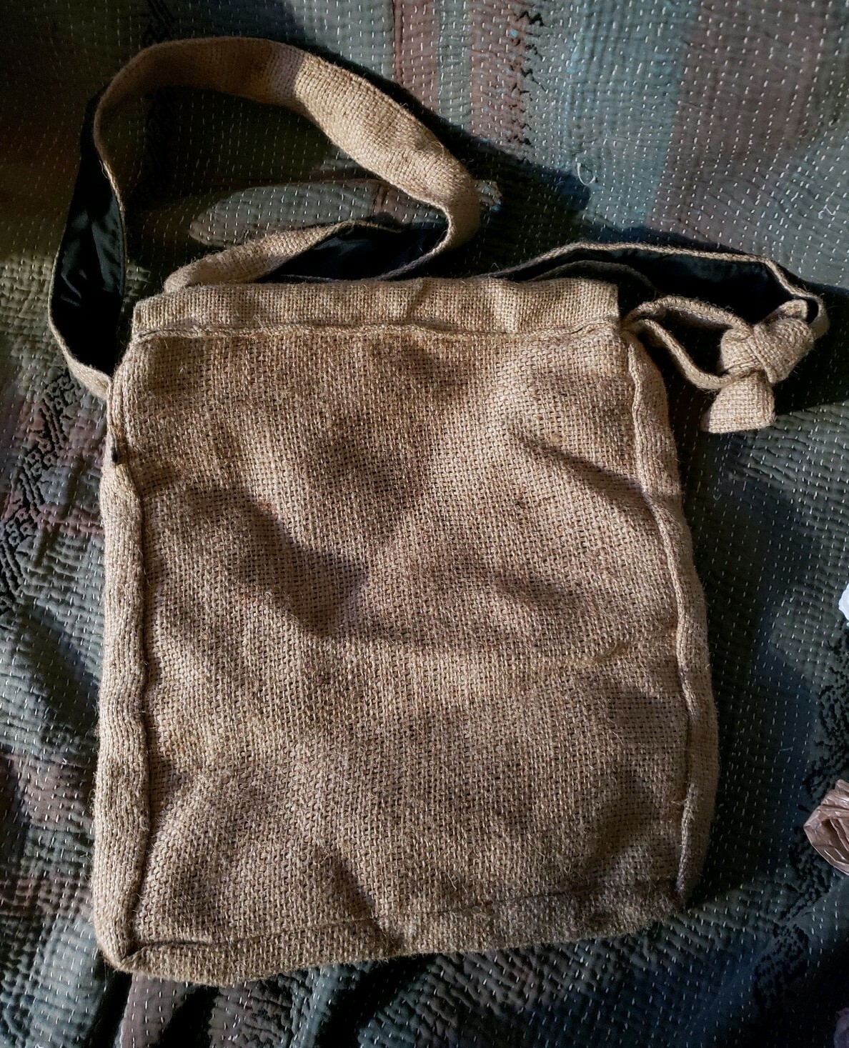 Vintage burlap Guatemala coffee sack messenger cross body bag handbag vegan