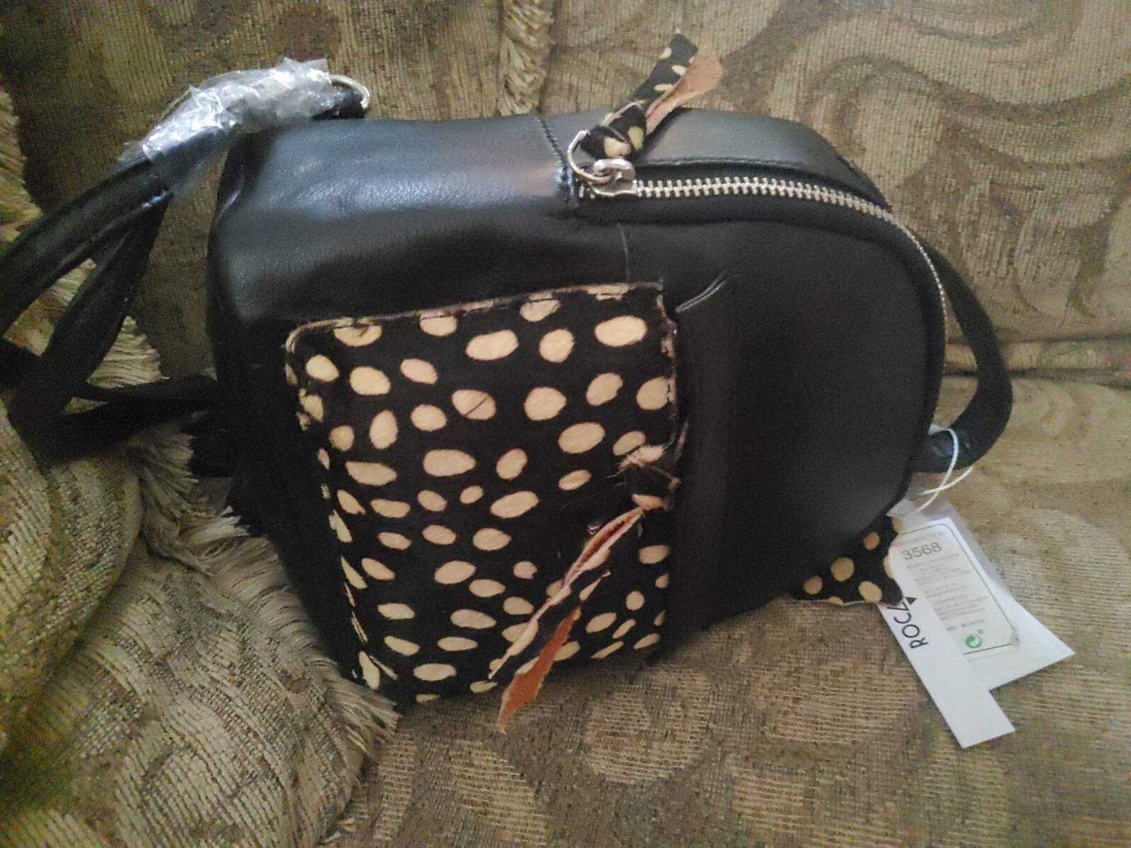 ROCAI Spain Leather Backpack Bag Purse Premium Collection Black and Fur NWT