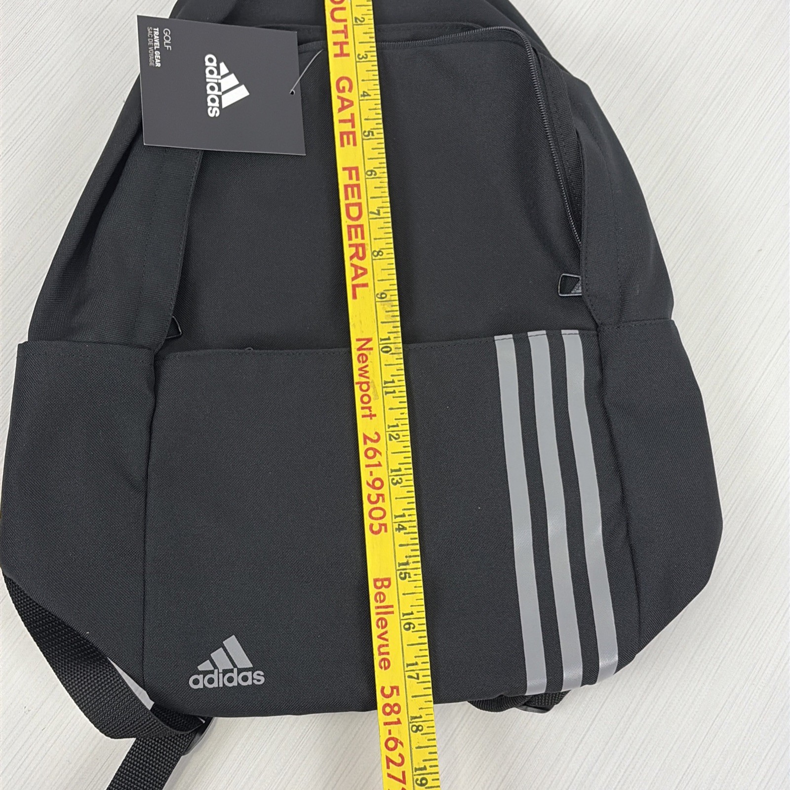 Adidas Golf Medium Black Backpack Bag 3 Gray Stripe DW9445 NWT