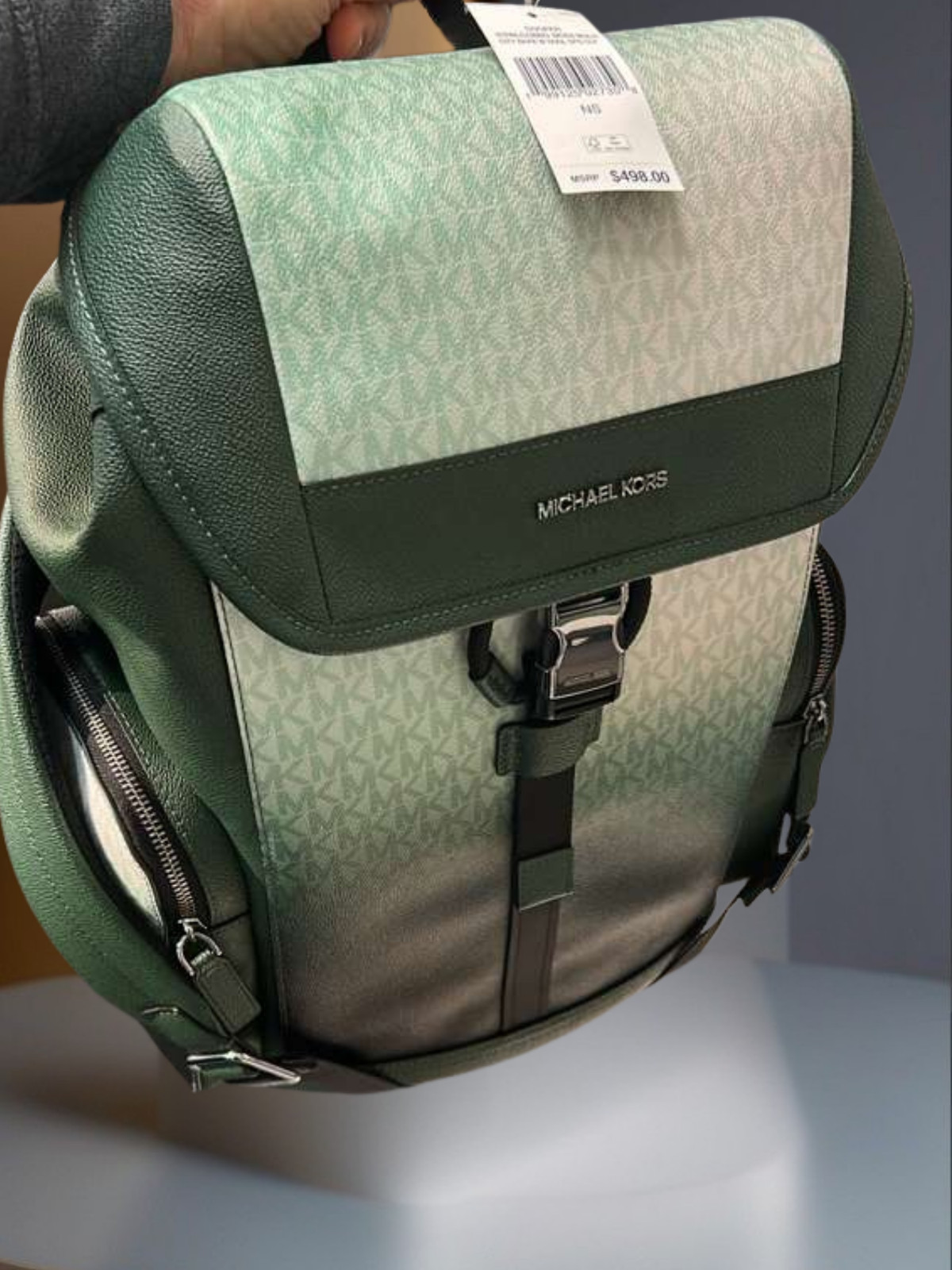 Michael Kors MK Cooper Men Medium Ombré Signature Logo City Backpack Moss Multi