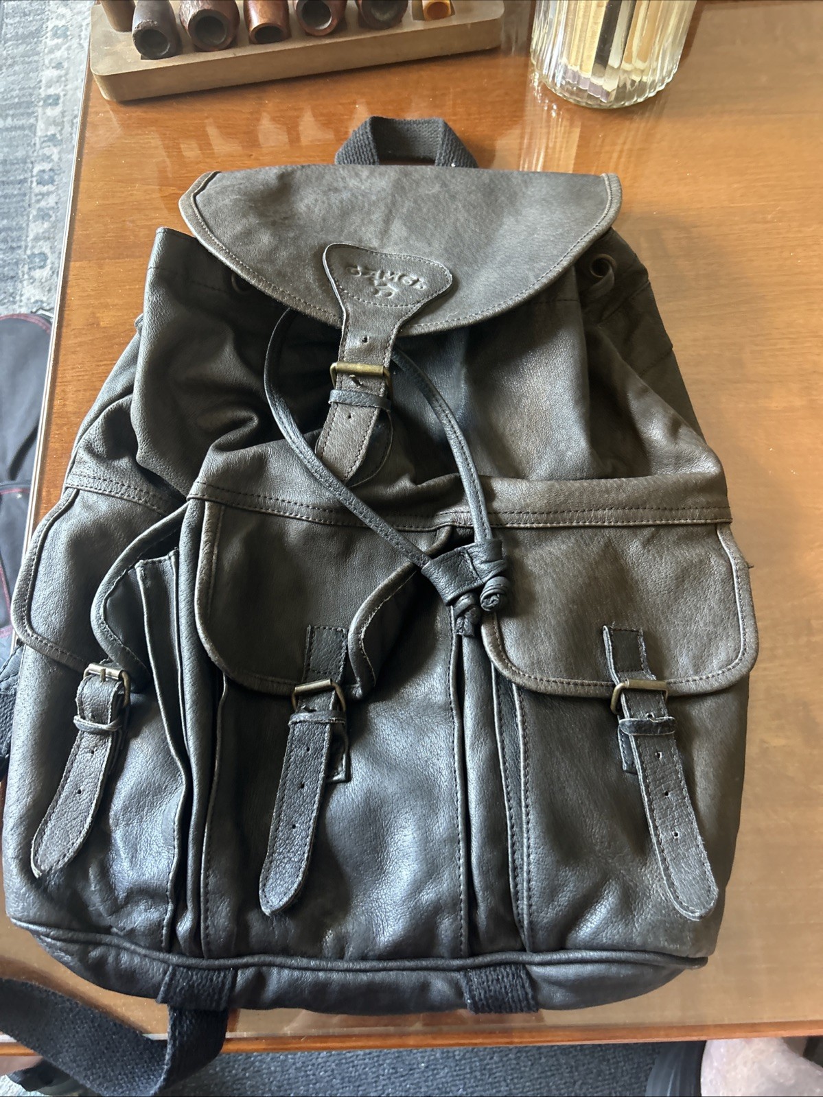 Leather Backpack Camel Cigarette Adv Dark Brown Distressed Multi Pocket Bag