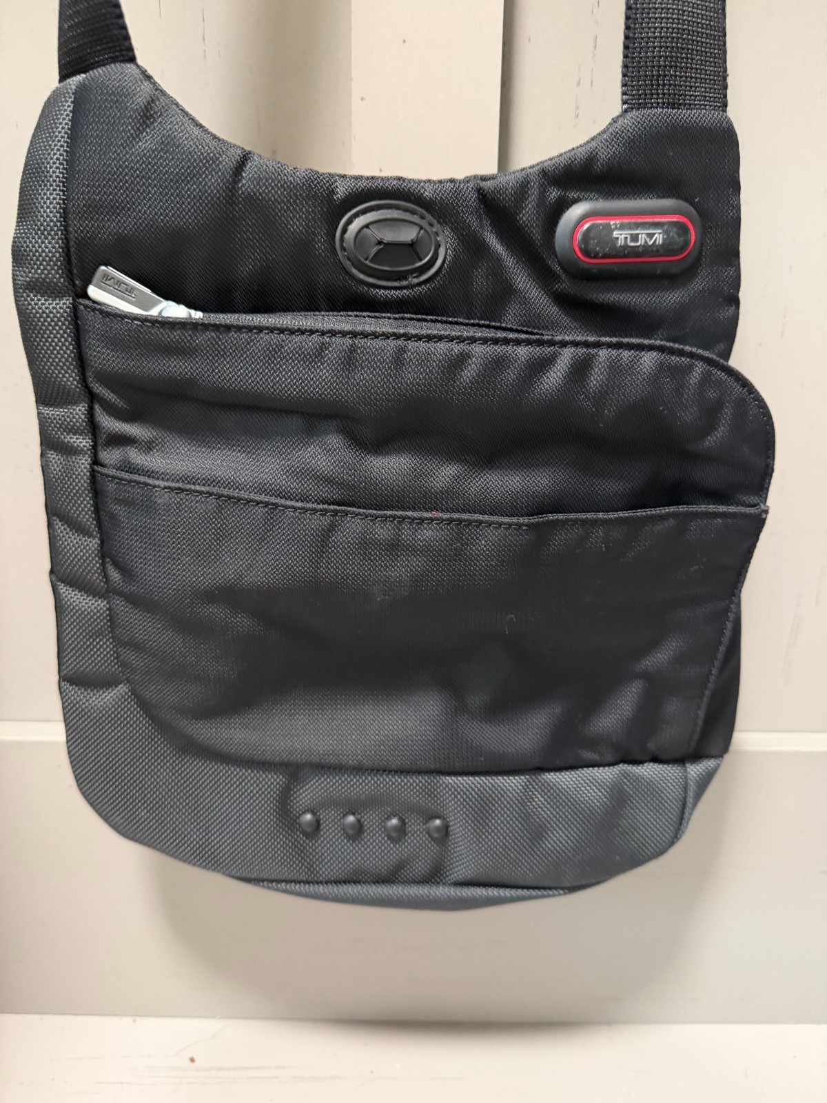 TUMI T-Tech Lightweight Nylon Flap Magnetic Closure Crossbody Shoulder Black Bag