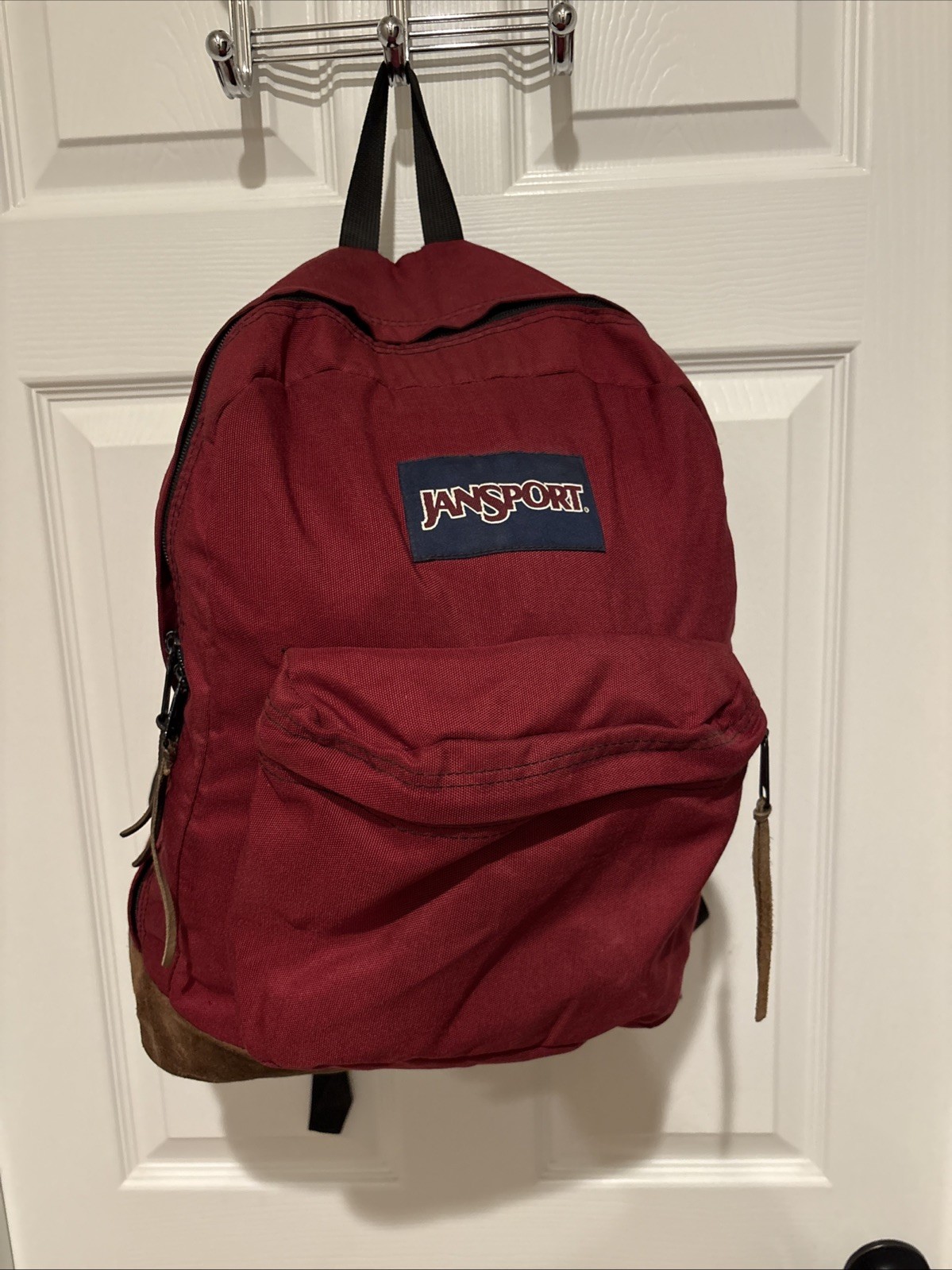 Vintage Jansport Classic Leather Bottom Backpack Maroon USA 1990 ‘s Brown