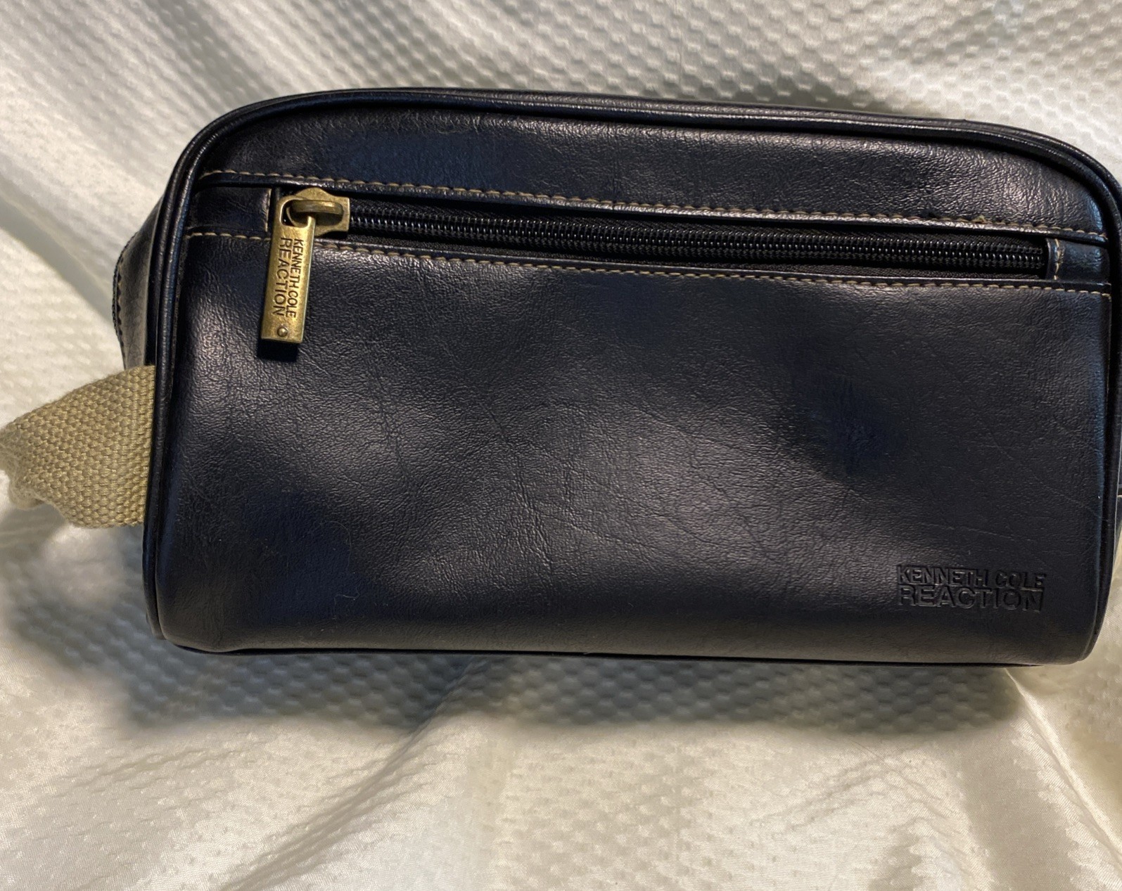 KENNETH COLE Reaction Travel Toiletry Bag Shave Dopp Kit Leather Mens Vintage