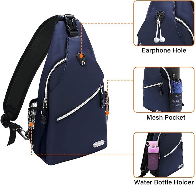 Navy Blue Unisex Multi-Pocket Sling Crossbody Shoulder Daypack Backpack Bag
