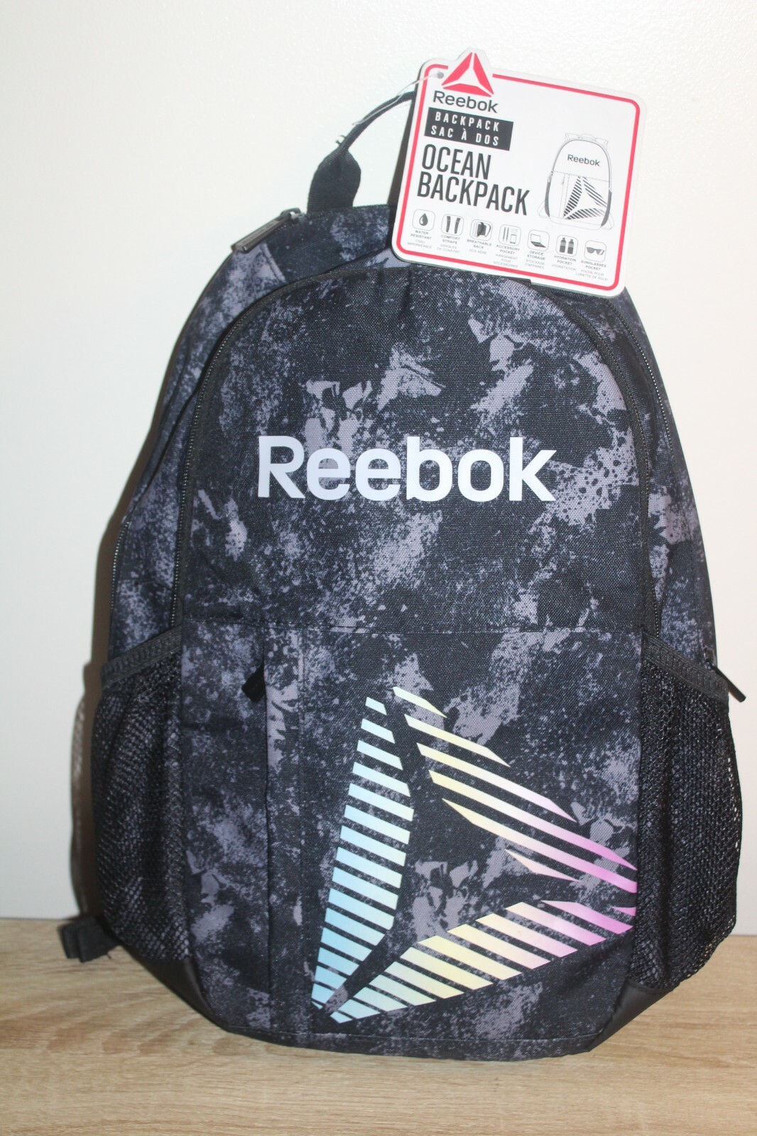 NWT Reebok Ocean Backpack Sports Training Bag Black Marble