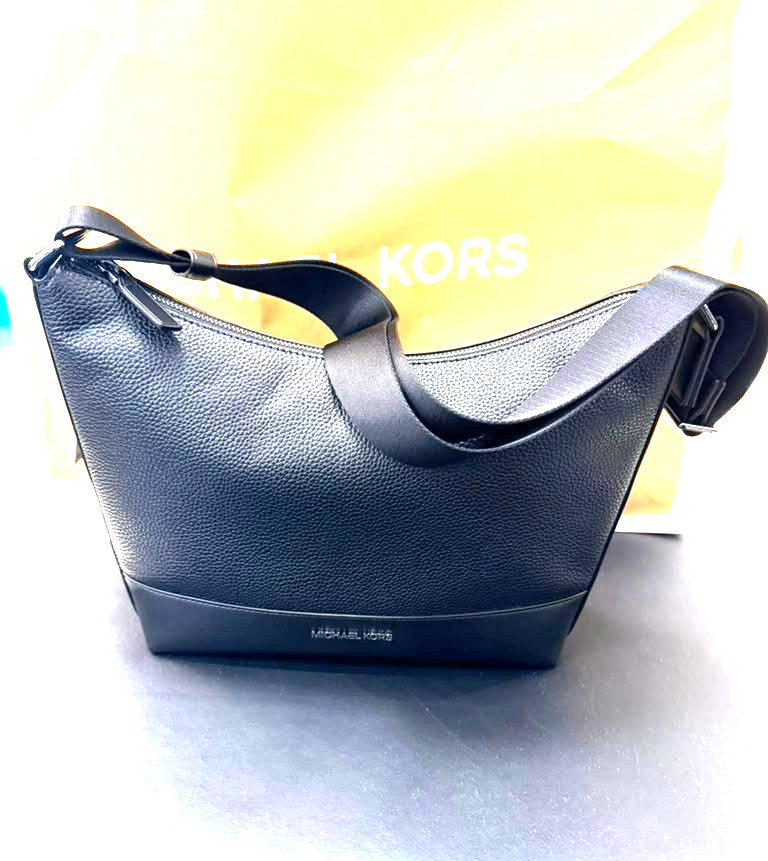 Michael Kors Cooper Pebbled Leather Soft Crescent Bag Black Men Crossbody