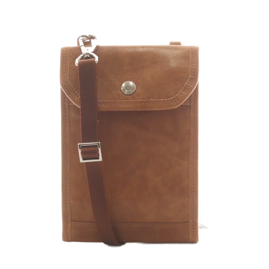 Masterpiece MSPC Leather Travel Shoulder Bag Brown 19cm x 13.5cm Excellent