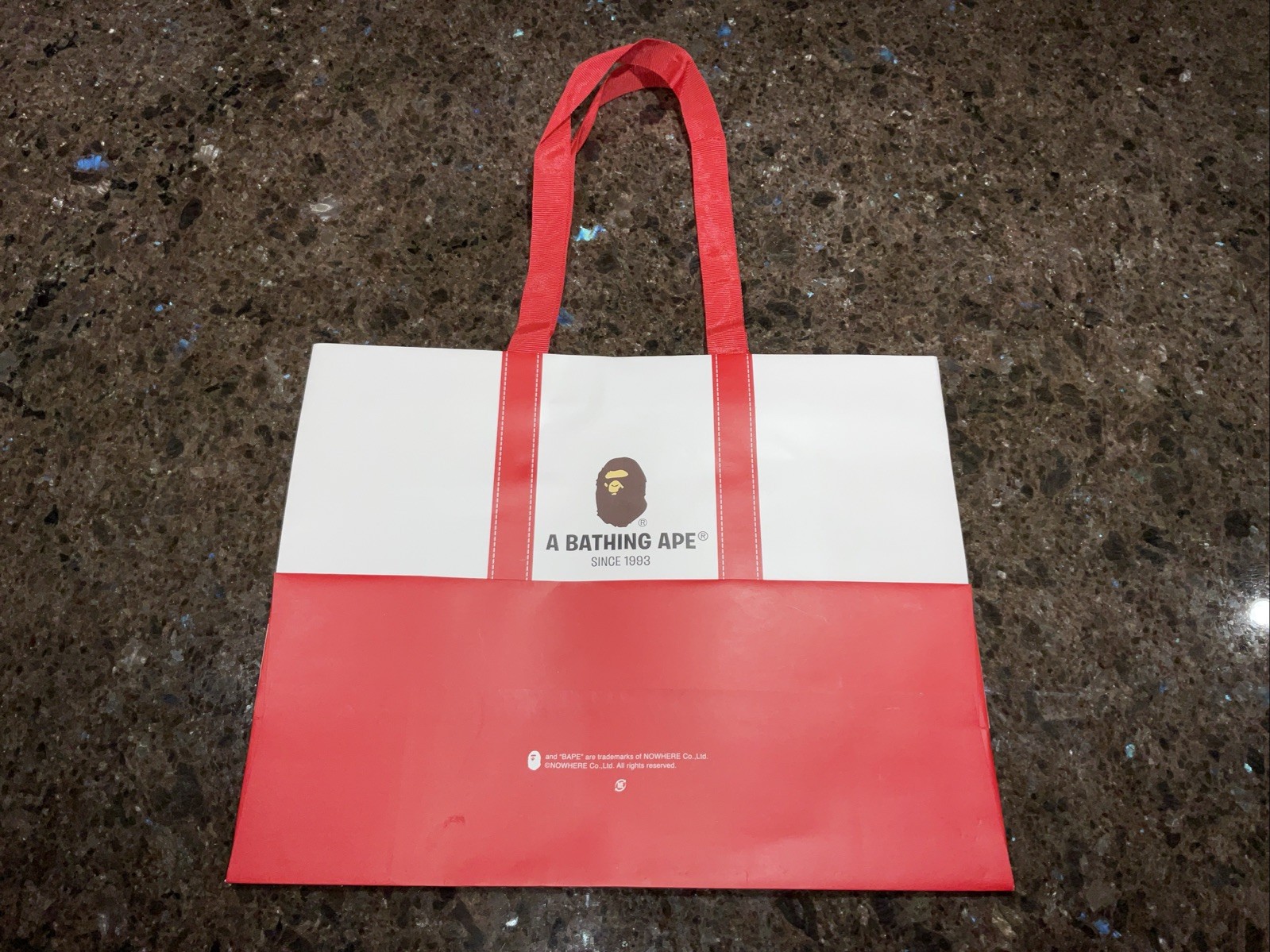 A Bathing Ape Shopping Bag, Red & White, 15.5” x 12.5” x 6.5” Free Shipping