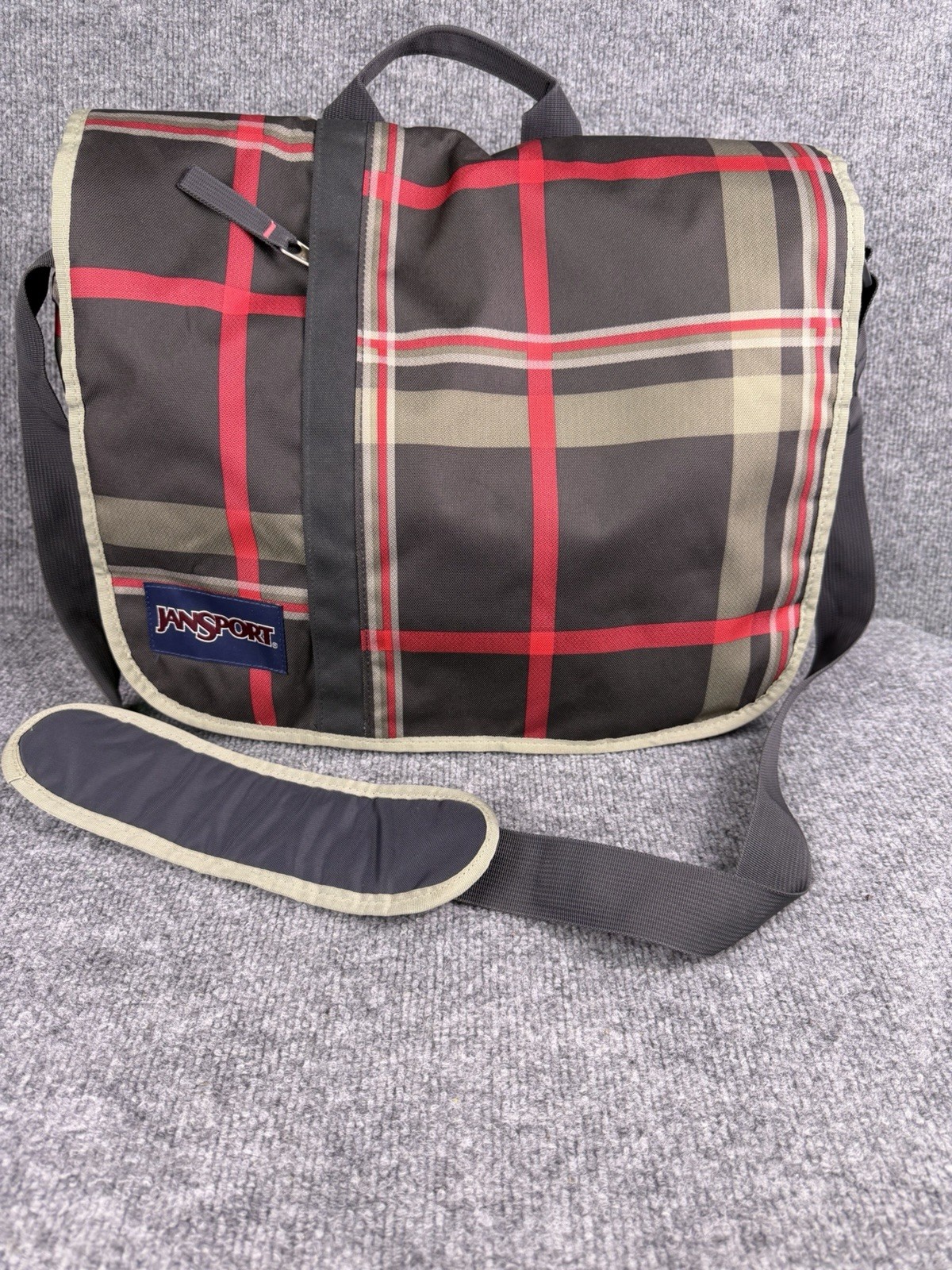 Jansport Black Multi Colored Checkered 14”x15”x4” Laptop Messenger Bag Excellent