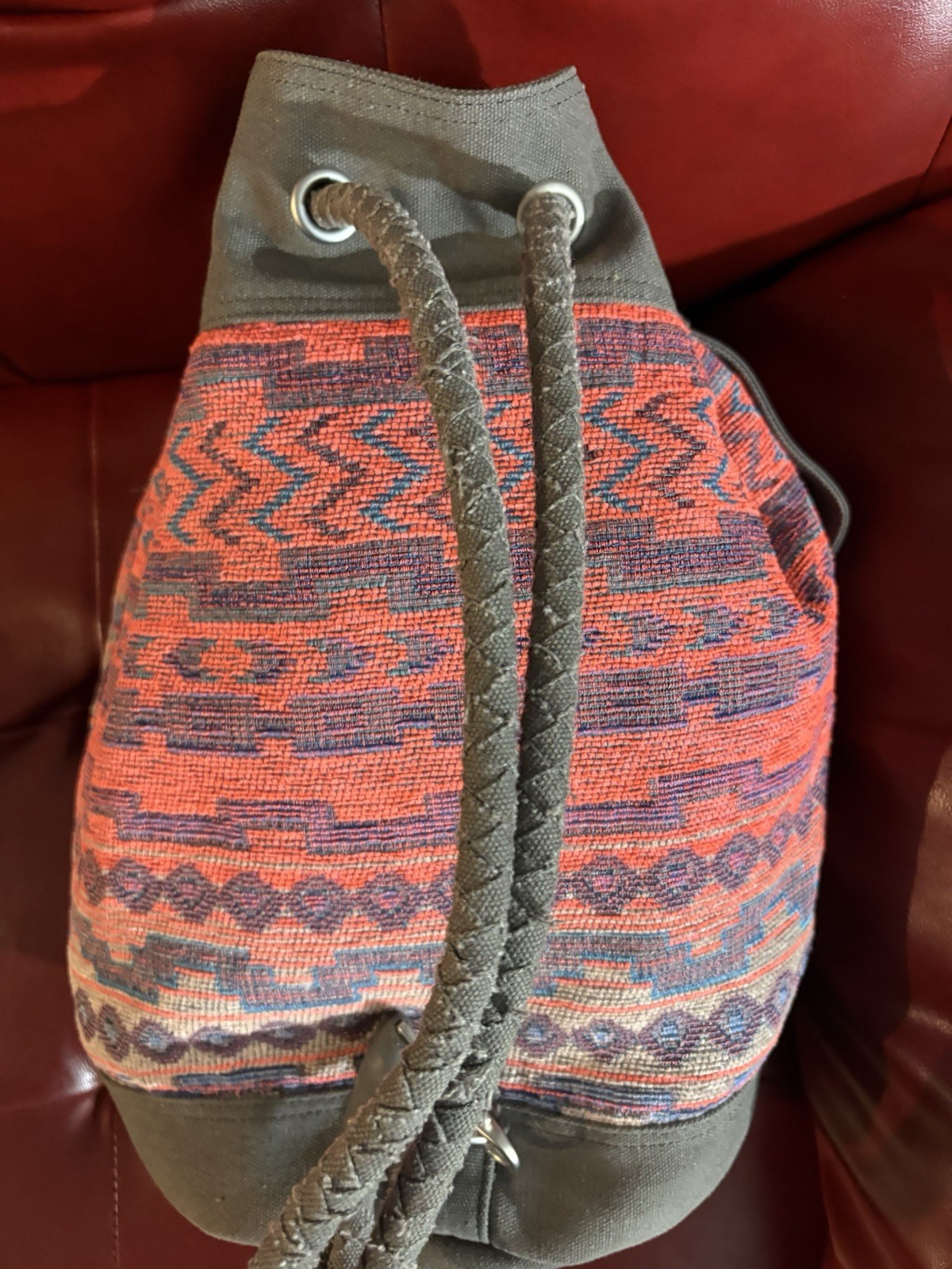 TOMS Drawstring Backpack, Adjustable Shoulder Strap, Geometric Multi