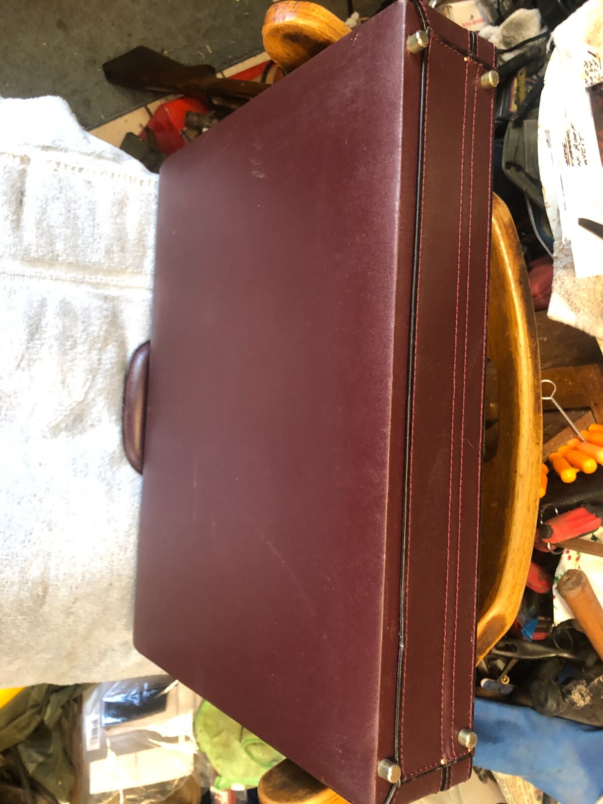 Vintage Leather Combination Lock Briefcase Hardshell Attache Business Case
