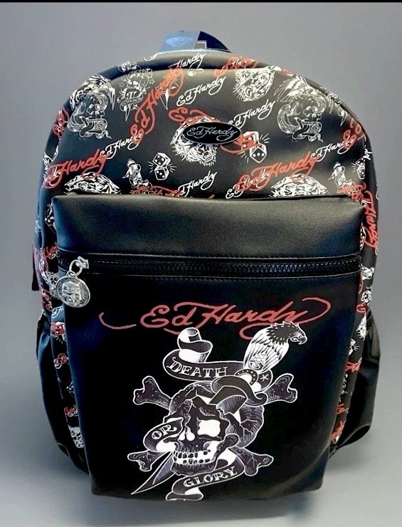 NEW ED HARDY MENS DESIGNER TATOO SKULL DAGGER BLACK LAPTOP TRAVEL BACKPACK LARGE