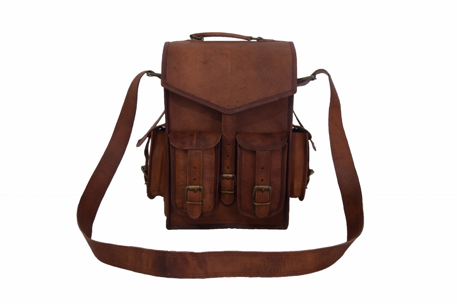 Leather Backpack Convertible Messenger Bag Laptop Satchel Rucksack Shoulder14 In
