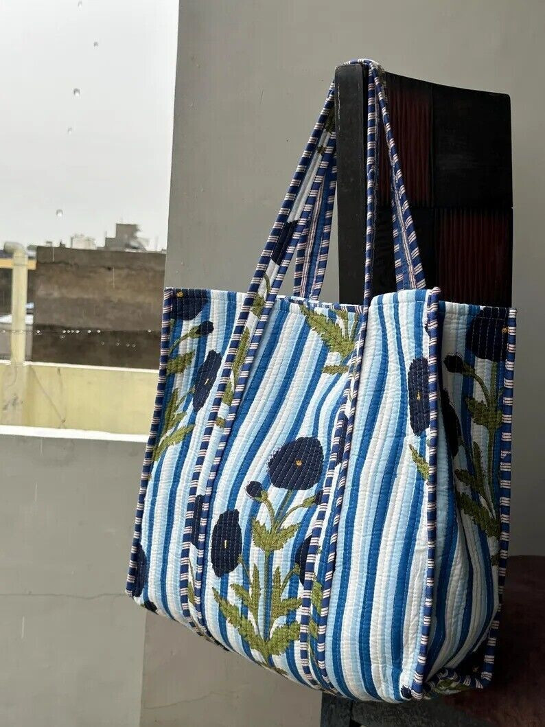 Floral Print Quilted Cotton Shoulder Bag Beach Style Women’s Handbag