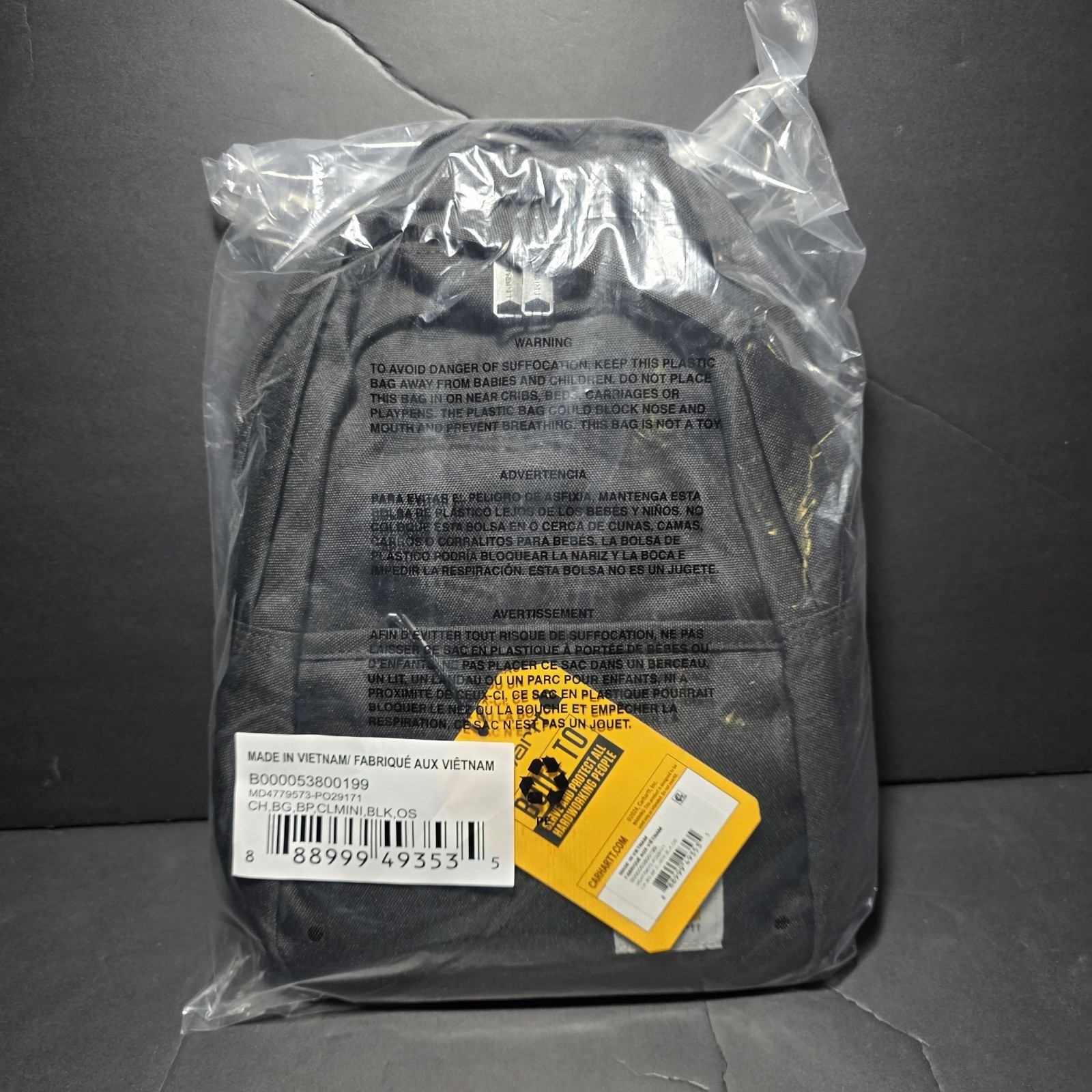 Carhartt Classic Mini Backpack Black Model CB0538 NWT