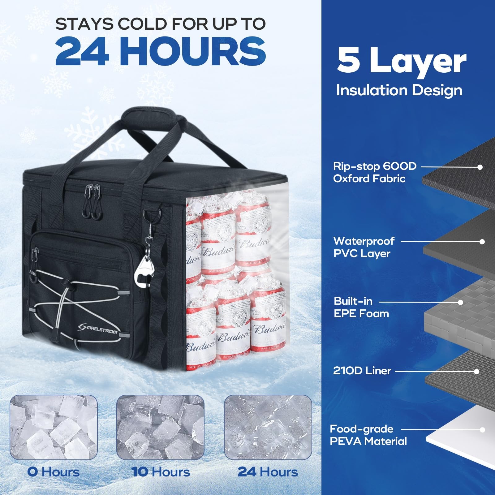 Soft Sided Cooler Bag, 30/40 Can Collapsible Insulated Ice Chest, Large Leakp…