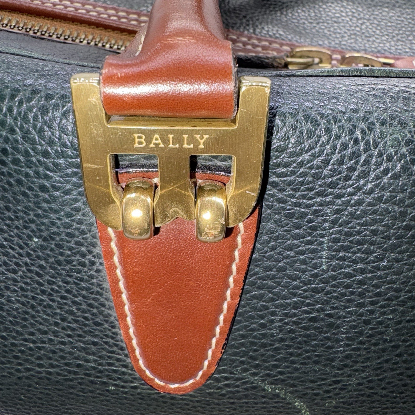Bally Pebbled Leather B Logo Briefcase Gold Brass Hardware Office Travel VTG