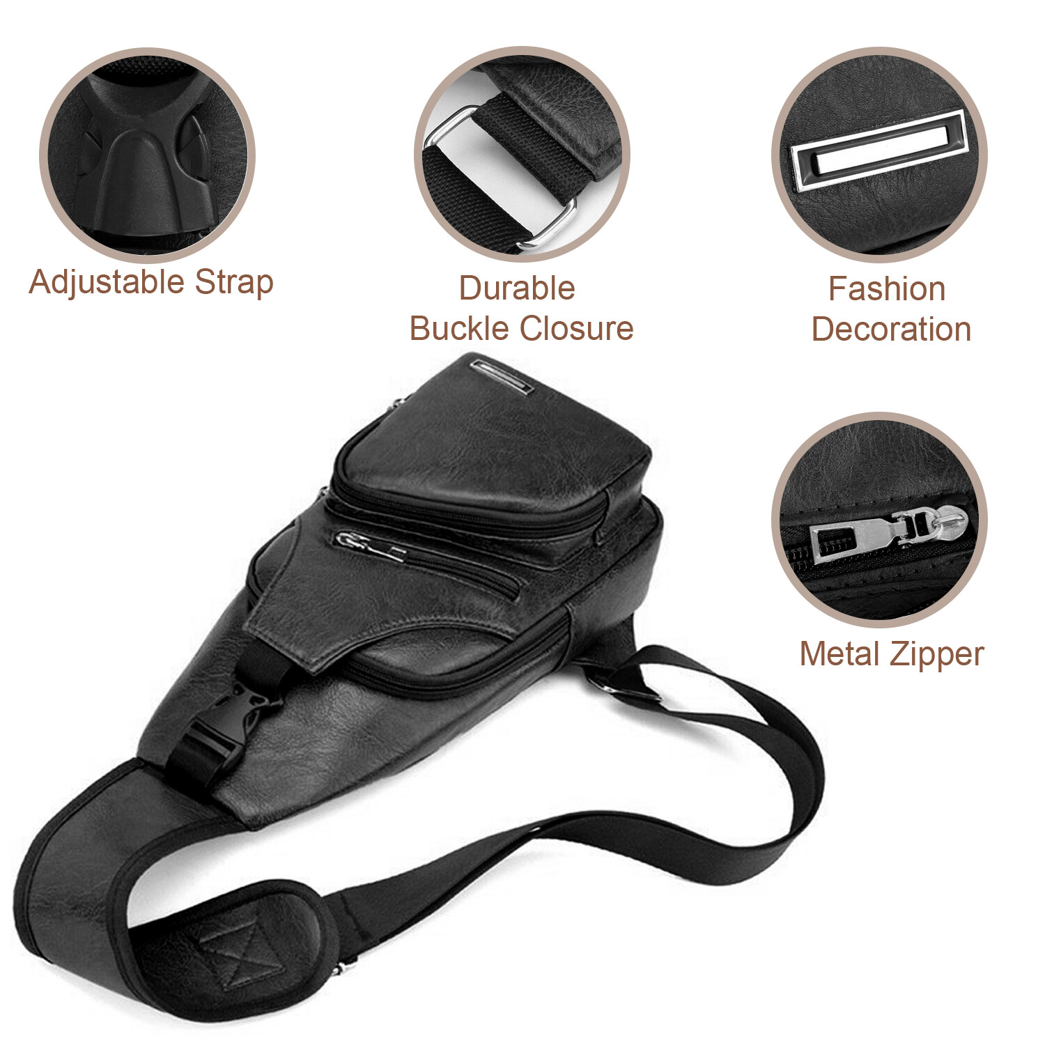 Men’s Leather Chest Bag Crossbody Bag Fashion with USB Port Sports Casual Bag