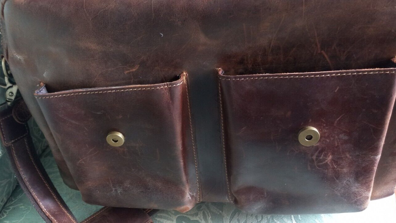 Leather Briefcase Satchel Bag Kattee Brown Distressed
