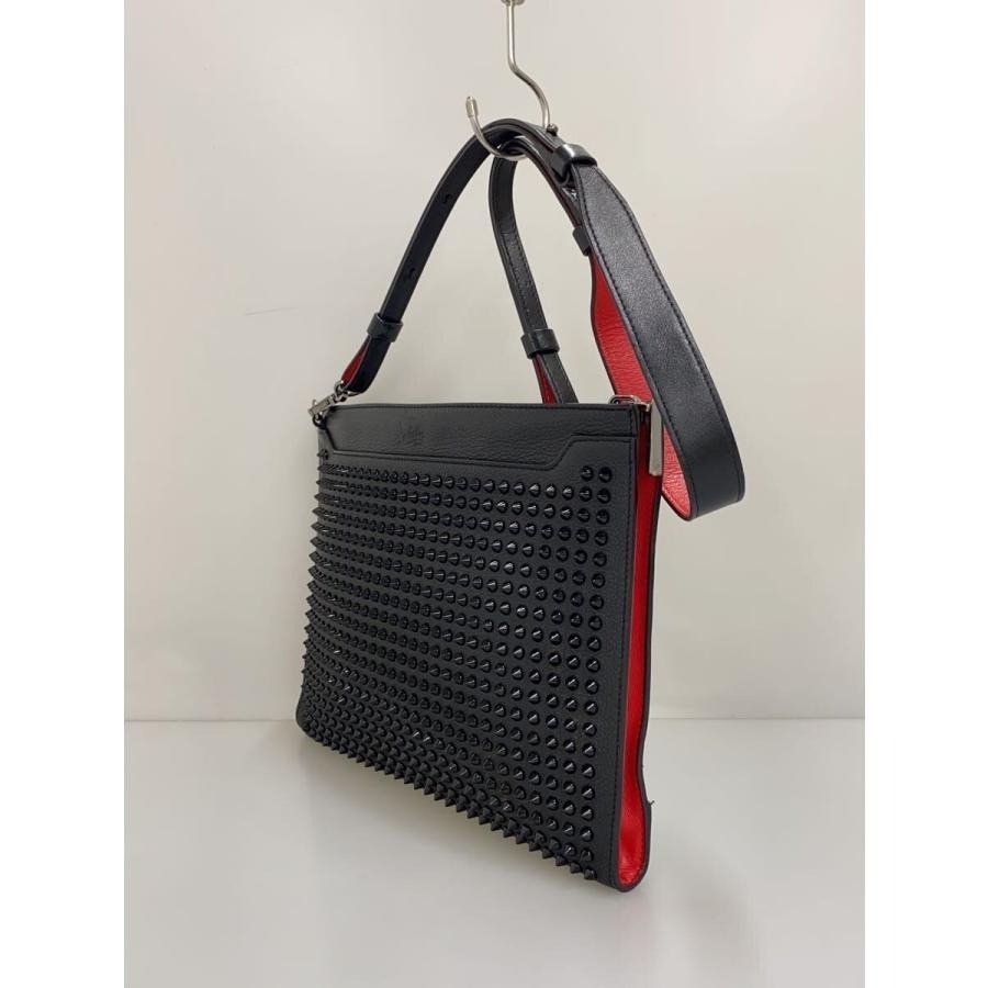 Christian Louboutin Authentic Studs Shoulder Bag Black Red Messenger Bag Logo