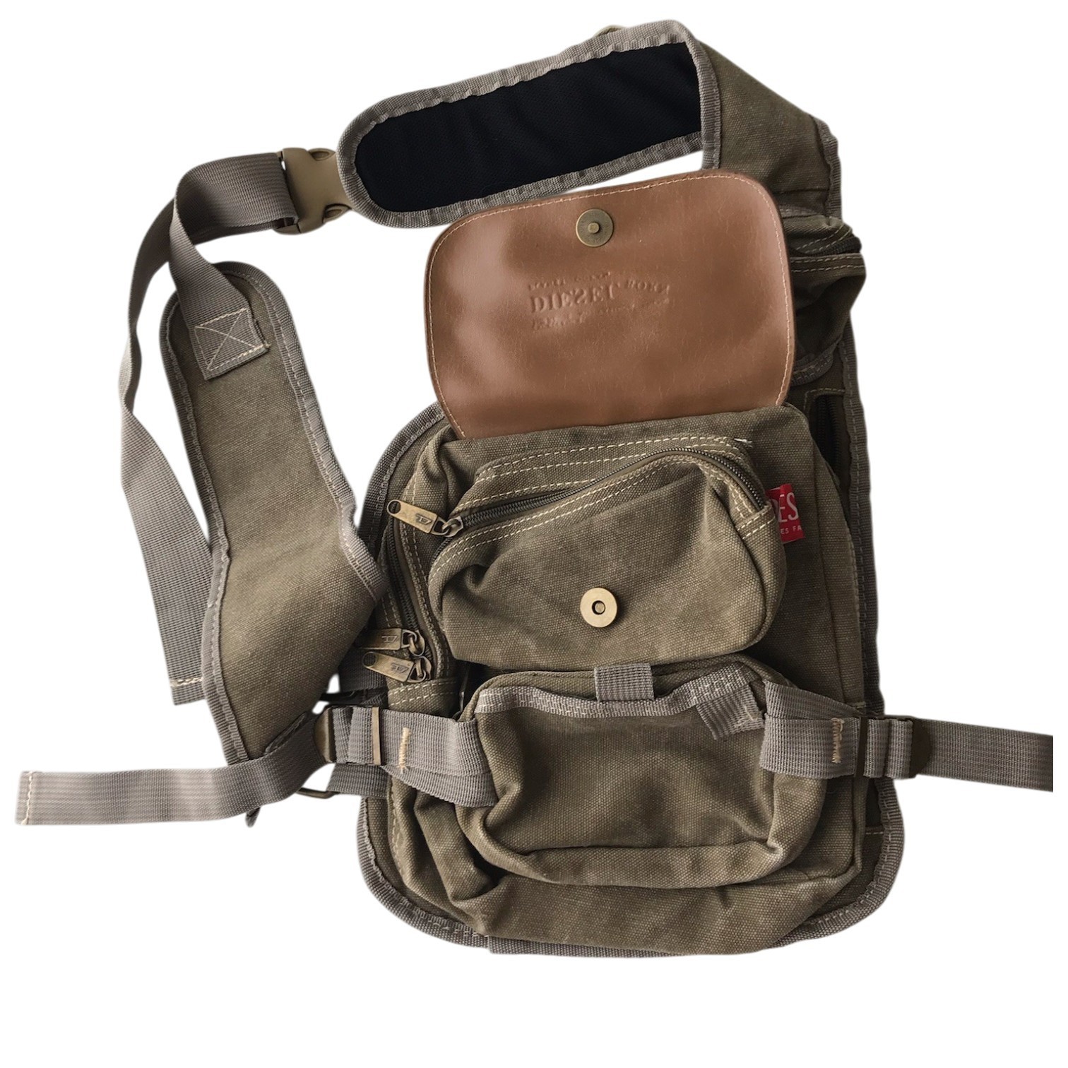 DIESEL Vintage Backpack Multipocket Cargo Sling Utility Cyber Techwear Army Y2K