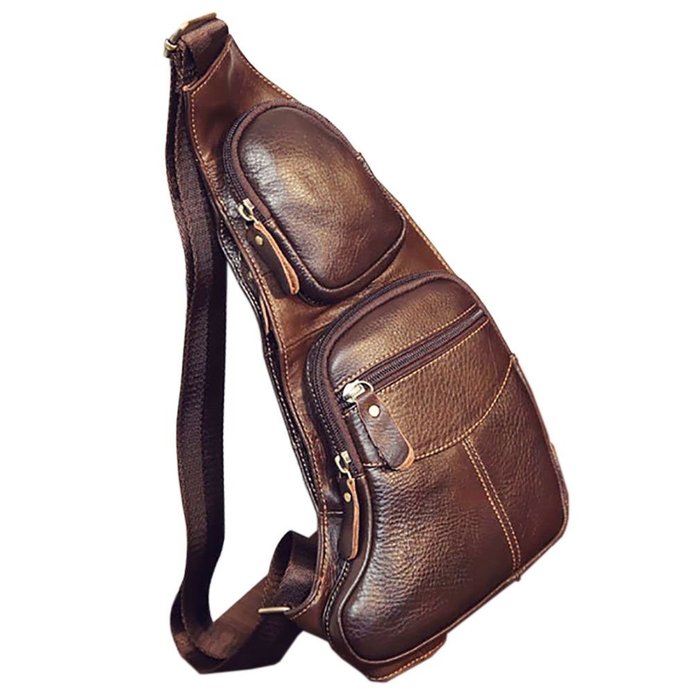 Vintage Leather Sling Bag Backpack for Men Crossbody Shoulder Chest Daypack Back