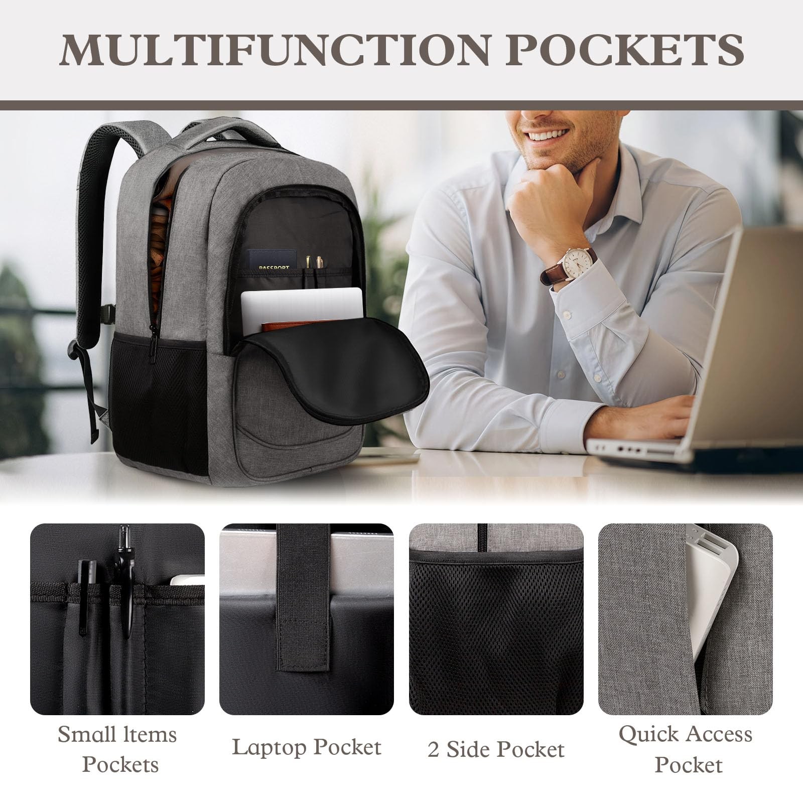 Extra Large 18.4 Inch Laptop Backpack TSA Friendly Travel College Bag Gray