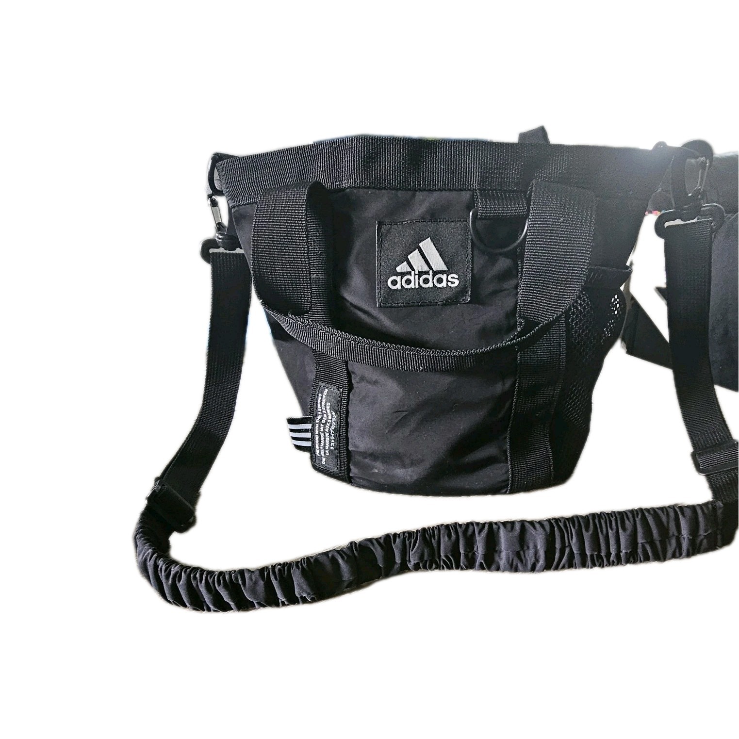 ADIDAS Small Black Crossbody Bucket Bag. 6x8x11″. 3 Stripes