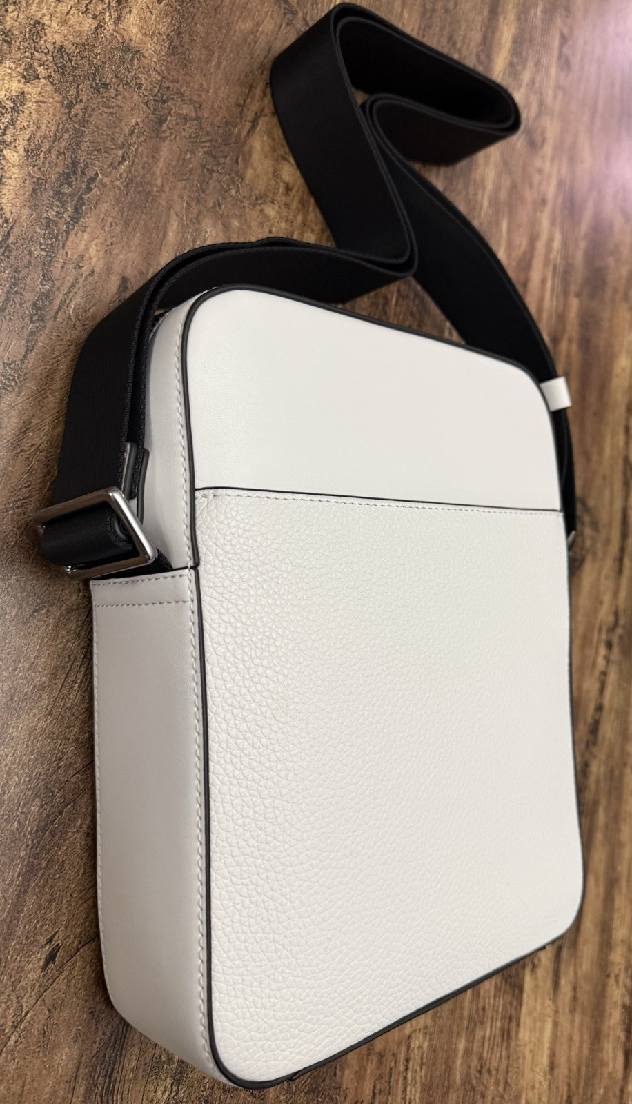Michael Kors Cooper Logo Embossed Pebbled Leather Crossbody Flight Bag White