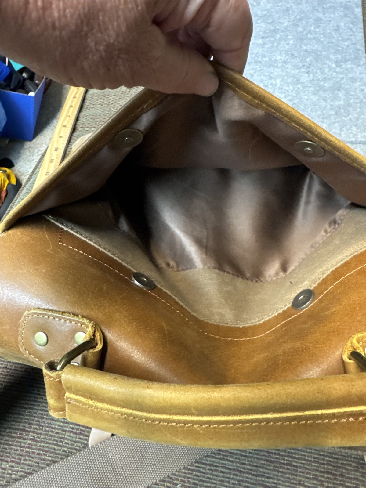 Gearonic Messenger Bag Leather & Canvas Brown Computer Shoulder Strap Magnetic