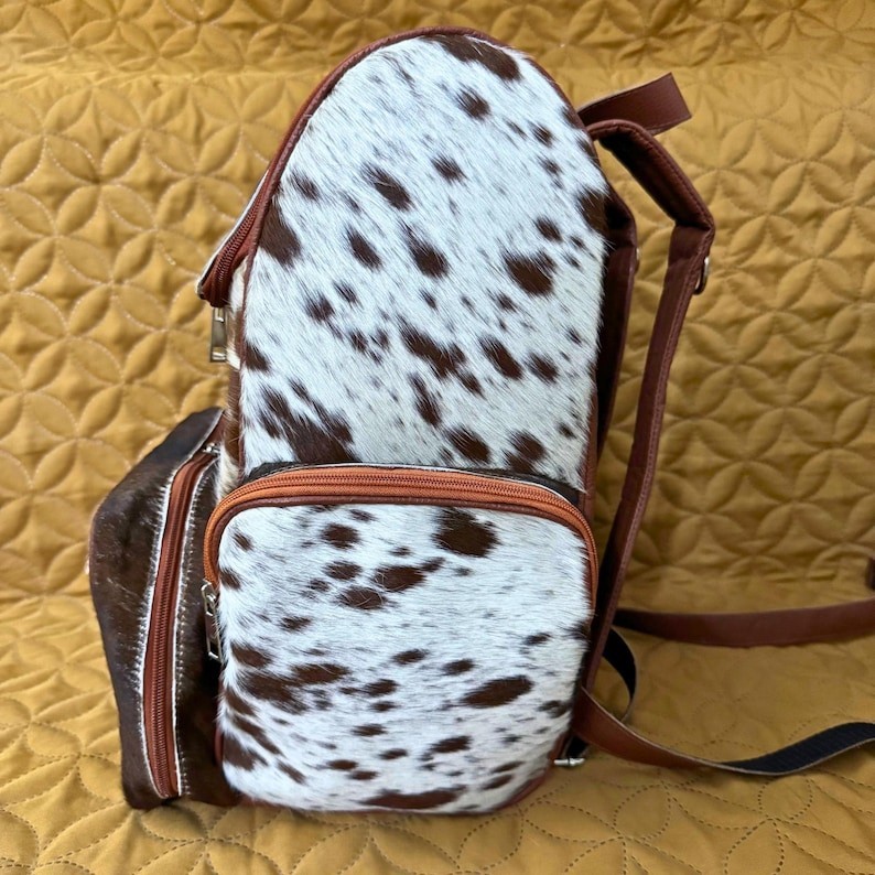 Cowhide Leather Backpack Hair On Hide Travel Rucksack Laptop School Bag
