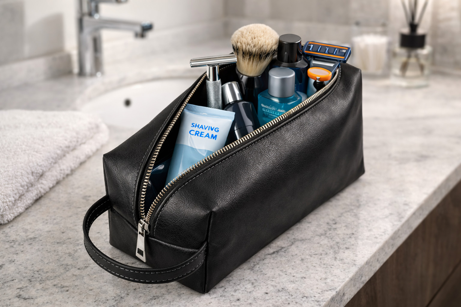 Leather Toiletry Bag – Full Grain Men’s Dopp Kit Travel Case