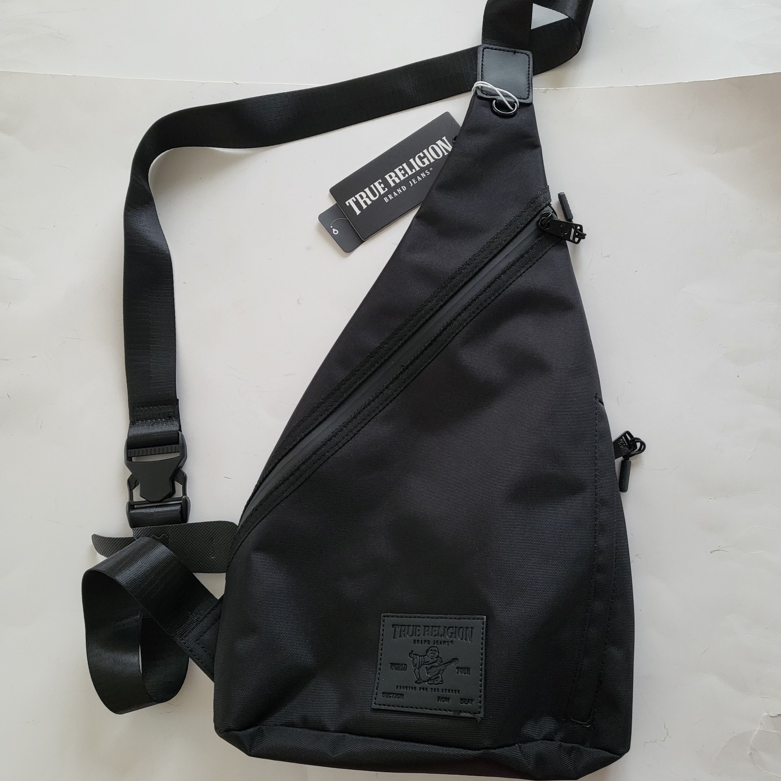 True Religion sling Bag X-body signature Logo Black Kobe Bag