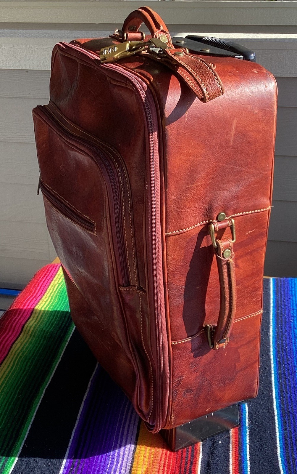 Vintage THE BRIDGE Leather Rolling Trolley Bag Distressed Hand Made In Italy