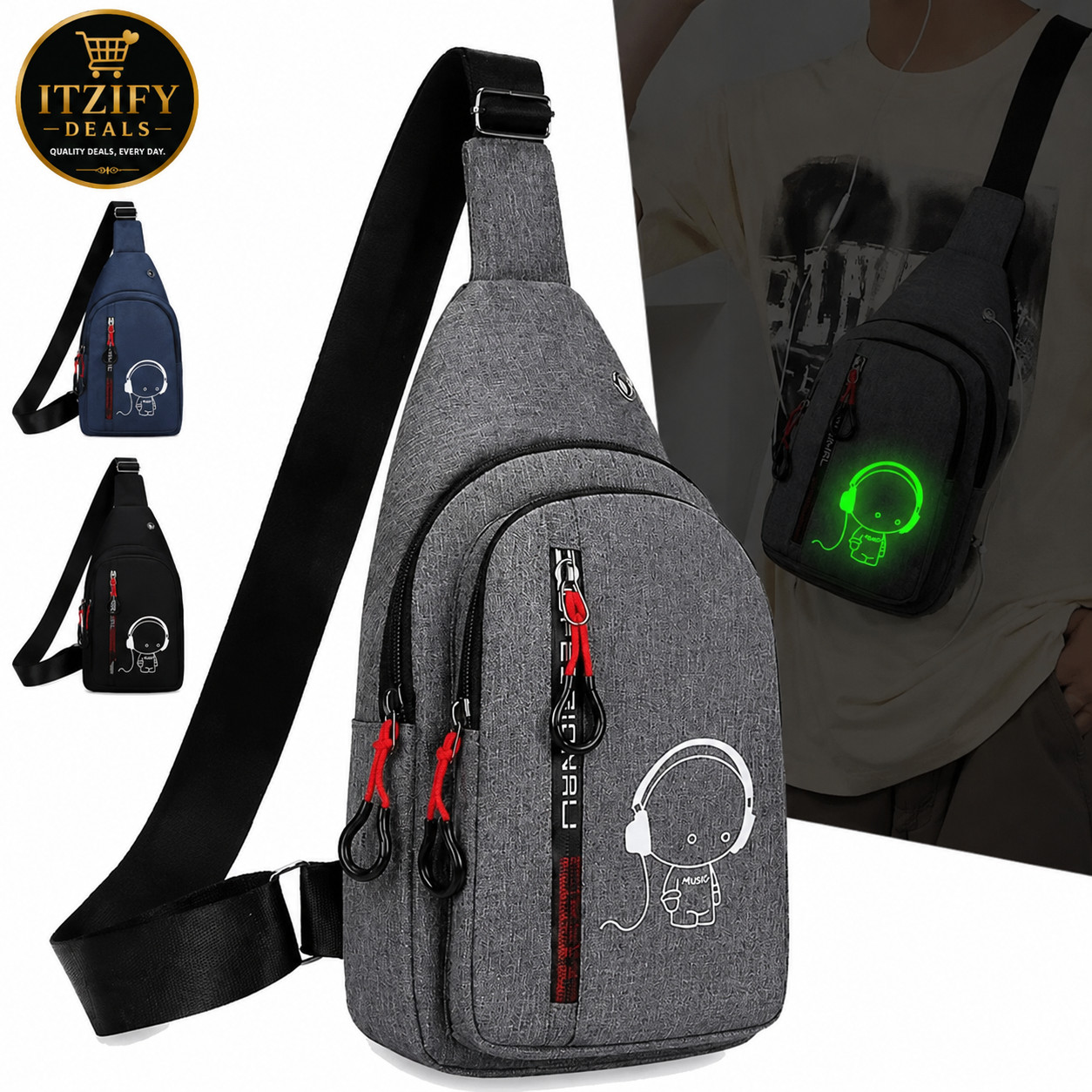 Unisex Sling Bag Crossbody Chest Pack Travel Hiking Shoulder Backpack Bag