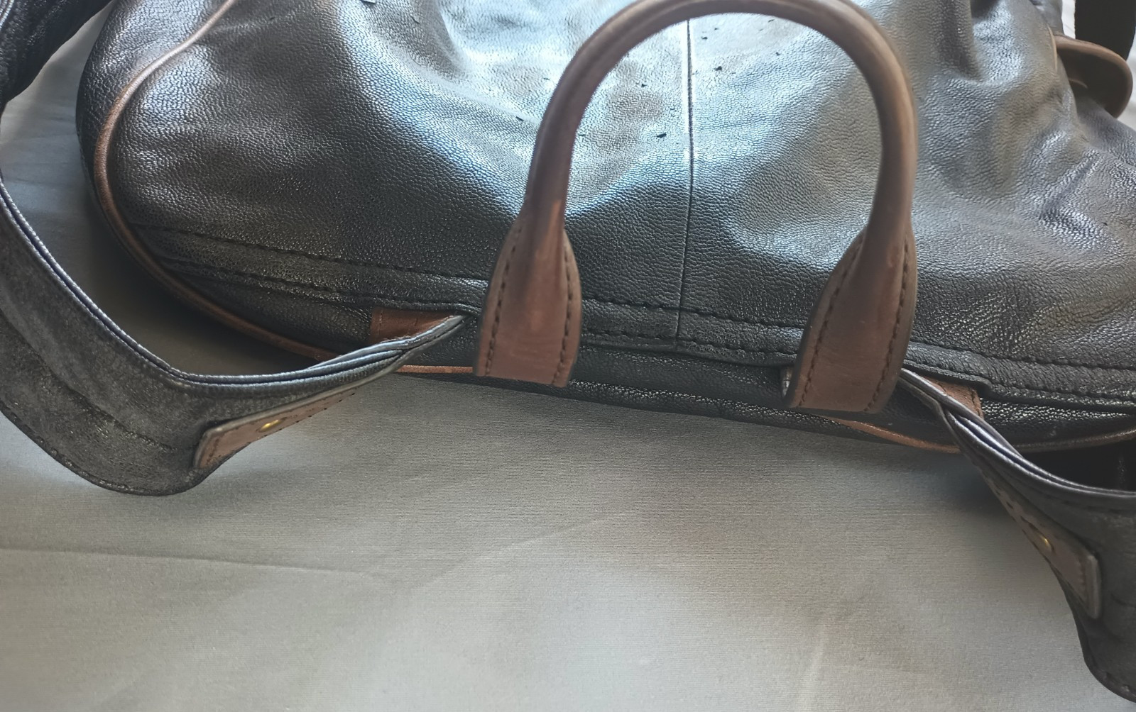 Fossil Goat Hide Leather Multi Pocketed Backpack Black Brown Weathered