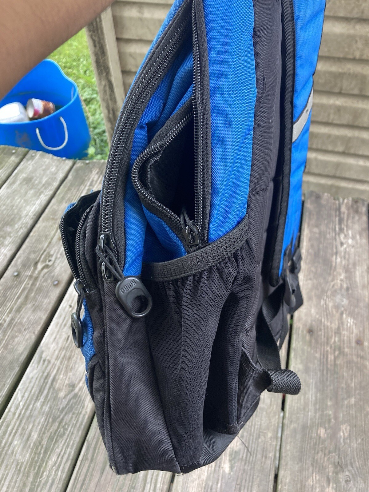 PUMA Blue, Black, White Backpack, 2 Straps, Zipper, Preowned.