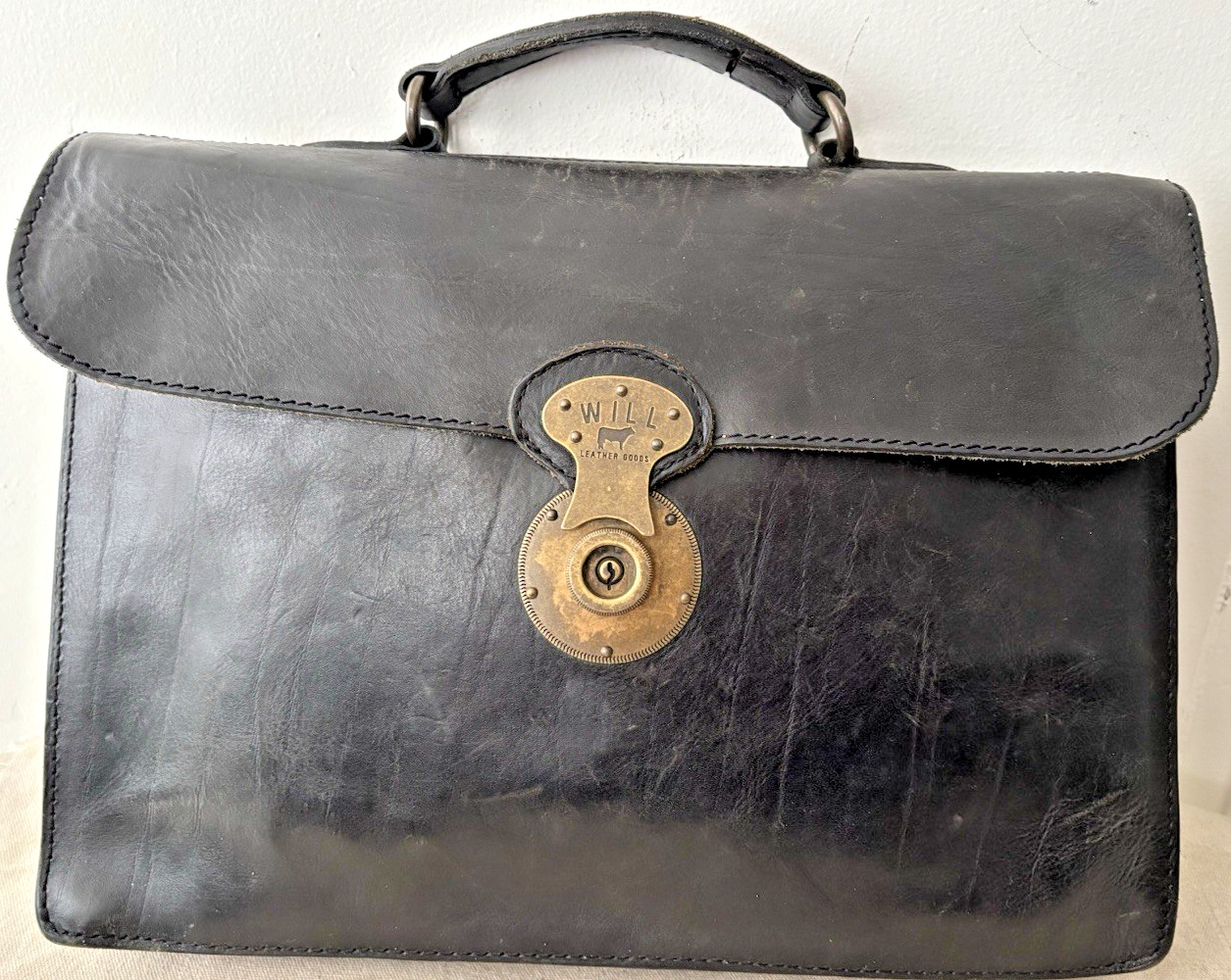 WILL LEATHER GOODS “Jacques” Rugged Matte Black Leather Briefcase Laptop Bag EC
