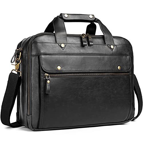 PU Leather Briefcase for Men Computer Bag Laptop Bag Waterproof Retro Busines…