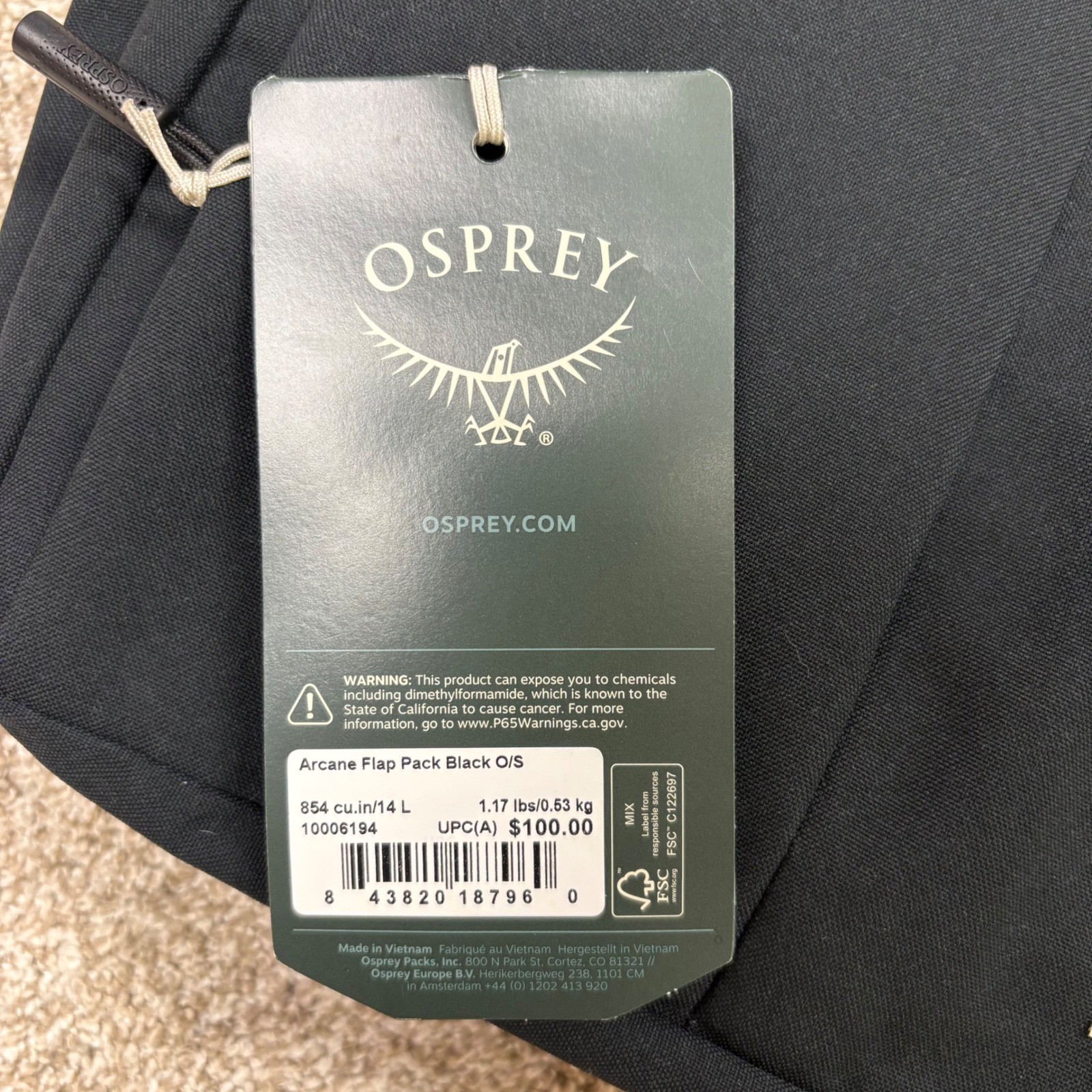 NEW Osprey Arcane Flap Pack 14L Unisex OS Black Laptop Backpack Sustainable