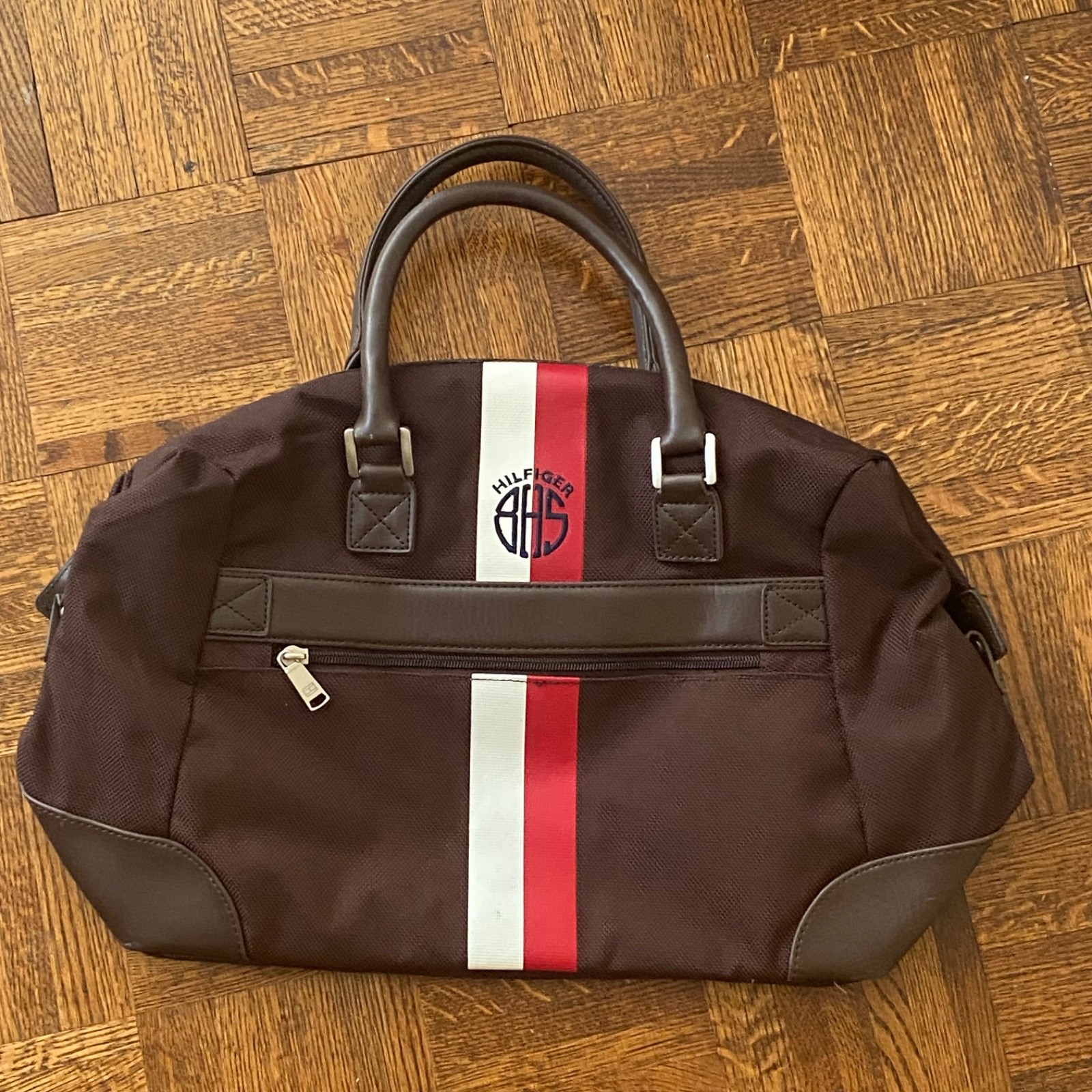 Genuine Mens Tommy Hilfiger Brown Canvas Leather 18″ Weekender Travel Bag