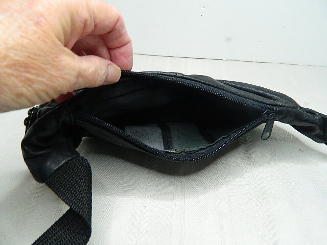 Black Leather Fanny Pack 3 Zippered Compartments Adjustable Belt Made in India