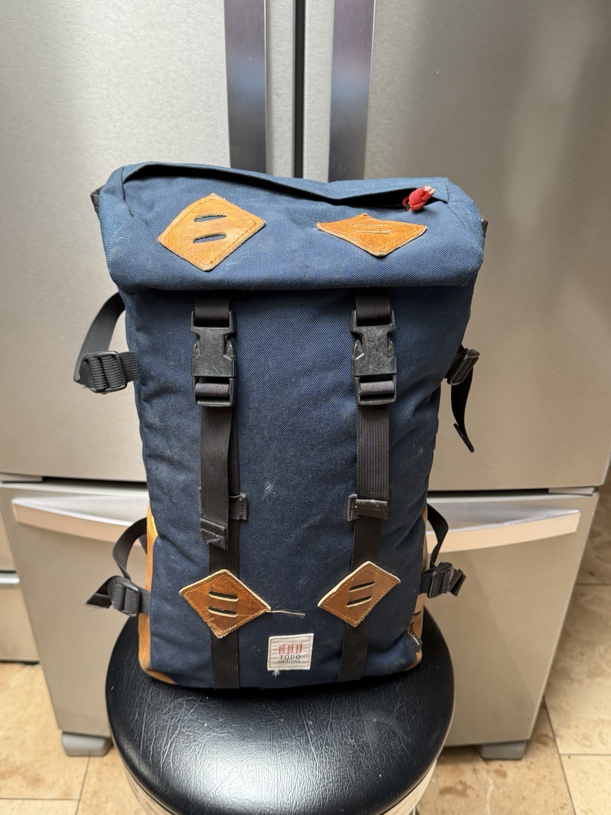 Topo Designs Navy Blue Klettersack Backpack Made in USA Cordura Fabric & Leather