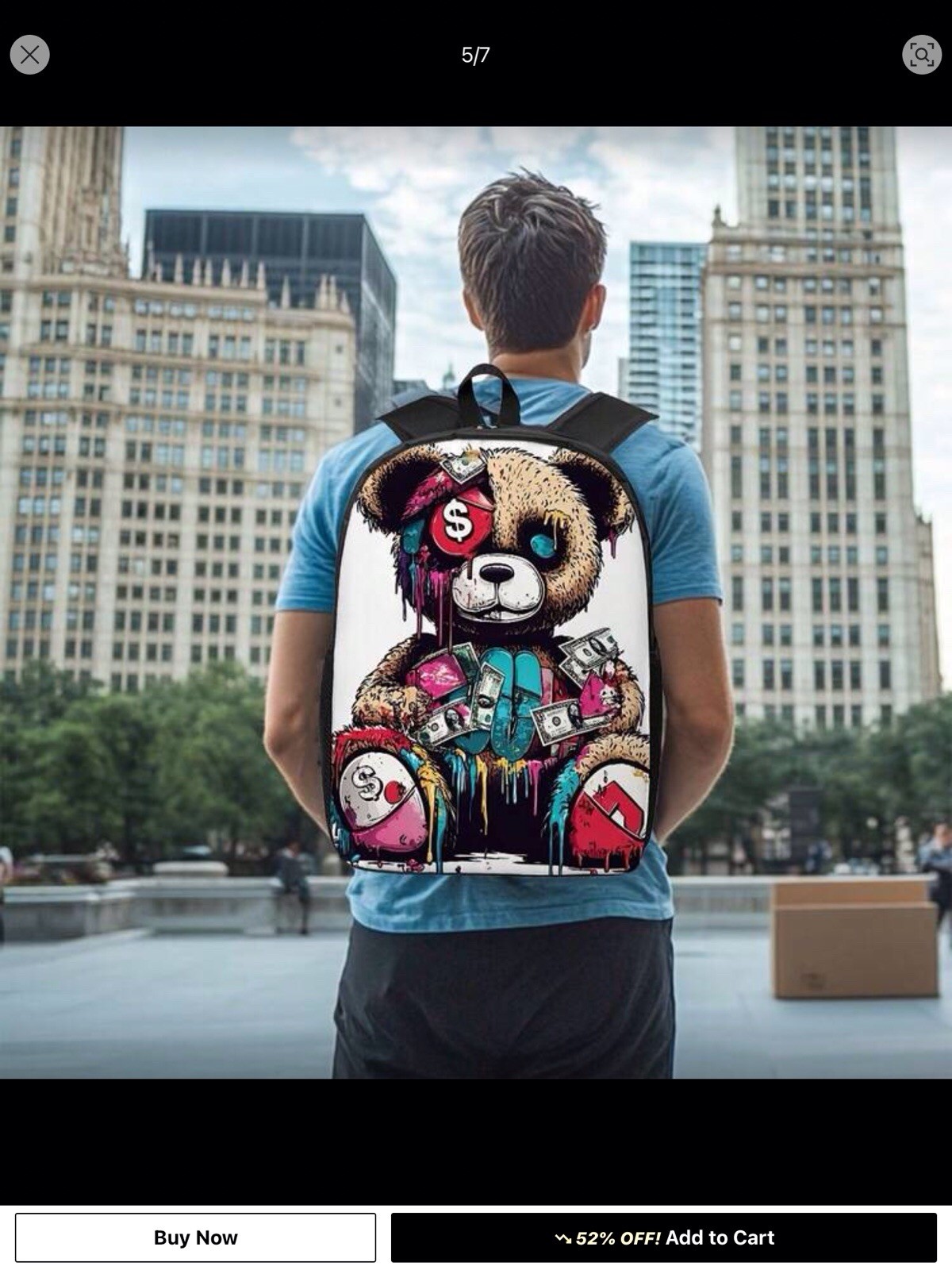 Money Bear Graffiti Backpack